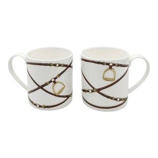 Pair Ralph Lauren Bromley Equestrian Horsebit Bone China Mugs Stirrup Polo Cup Set For Sale