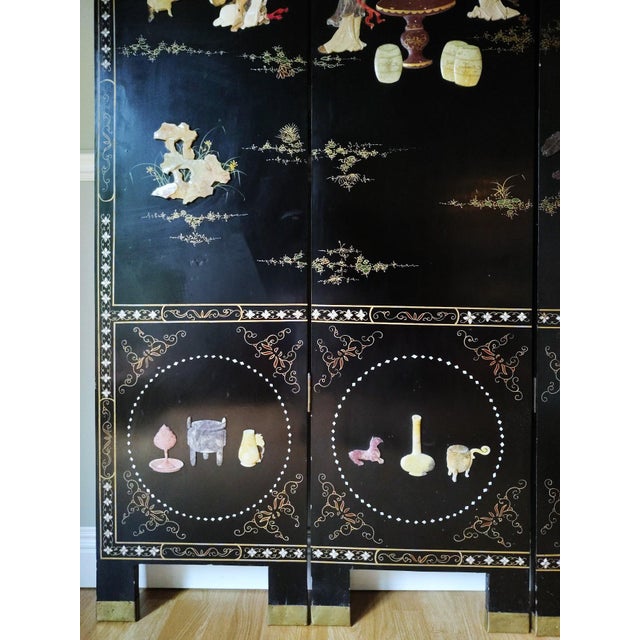 Wood Early 20th Century Chinese Coromandel Soap Stone Screen For Sale - Image 7 of 18