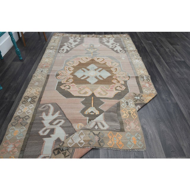 1970s Vintage Handmade Wool Cotton Brown Kilim Area Rug For Sale - Image 11 of 11