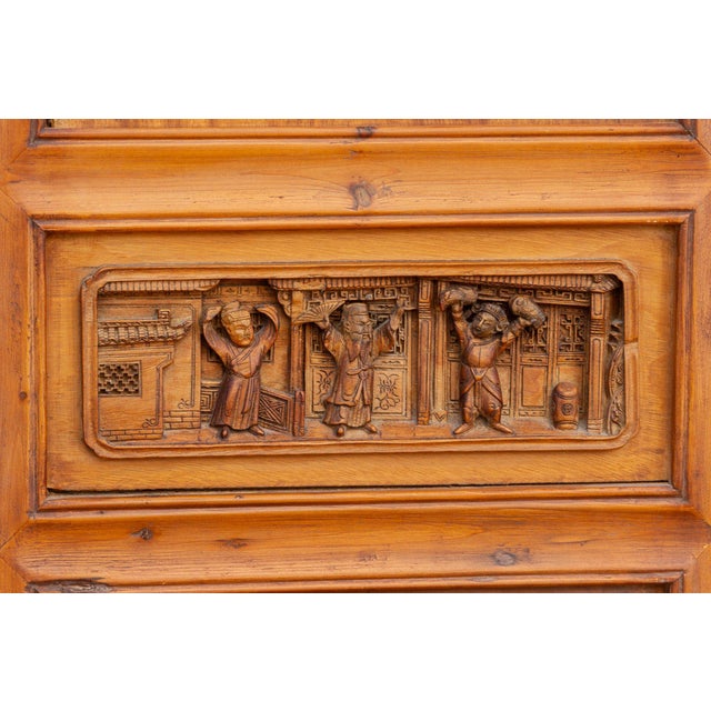 Goldenrod Shanxi Carved Cedar Screen, Set of 3 For Sale - Image 8 of 10