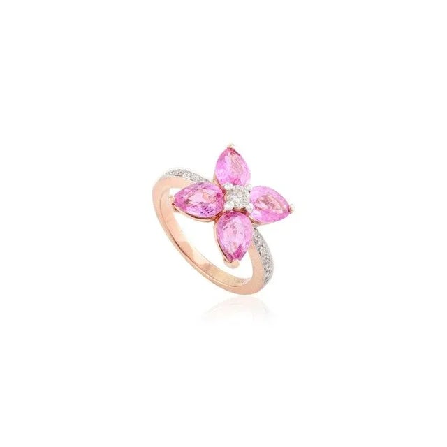 Metal Pear Cut Pink Sapphire Diamond Floral Ring for Wedding Ring Size 7 For Sale - Image 7 of 12