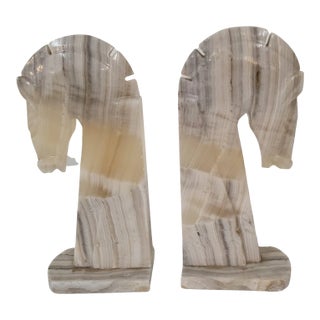 Vintage Pair of Onyx Horsehead Bookends, Circa 1960 For Sale