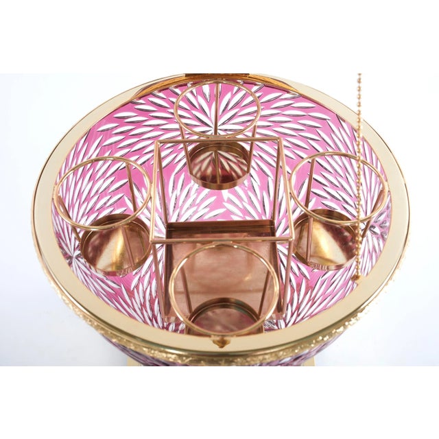 Raspberry Pink French Cut Crystal Liqueur Cave Set, 6 Pieces For Sale - Image 8 of 13