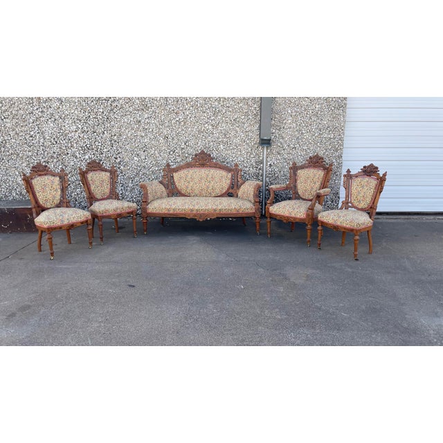 Victorian Victorian American Renaissance Revival Style Parlor Set - 5 PCS For Sale - Image 3 of 12