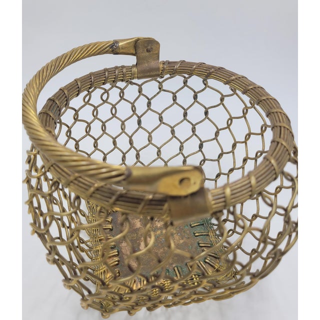 Metal Mid 20th Century Indian Brass Wirework Swing-Handle Basket For Sale - Image 7 of 12