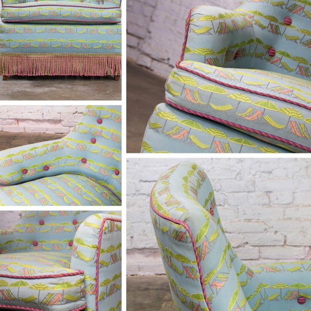 Mid-20th Century Traditional Art Deco Club or Lounge Chair Upholstered W/Beachy Fabric & Bullion Fringe For Sale - Image 15 of 18