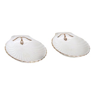 Foley Fine Bone China Pair of 2 Shell Shaped Dishes Gold Trim Butter Pats 4856b For Sale