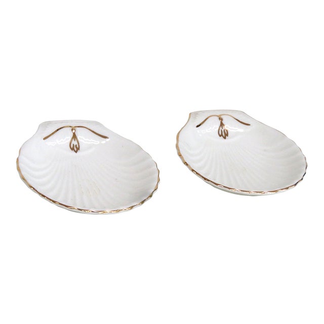 Foley Fine Bone China Pair of 2 Shell Shaped Dishes Gold Trim Butter Pats 4856b For Sale