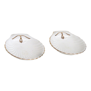 Foley Fine Bone China Pair of 2 Shell Shaped Dishes Gold Trim Butter Pats 4856b