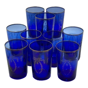 Vintage Portieux Valerysthal Neoclassical Cobalt Blue Glasses- Set of 12