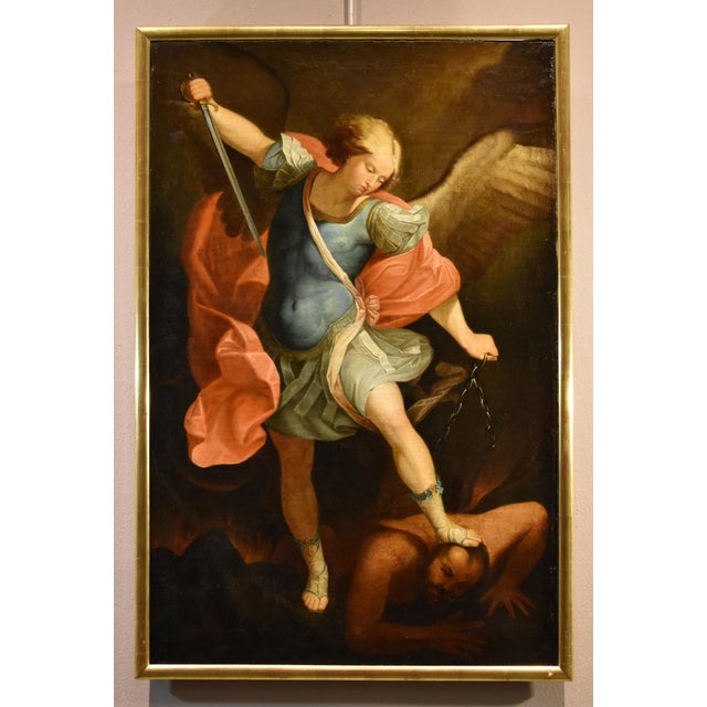 Guido Reni, Archangel Michael, 1600s-1700s, Oil on Canvas For Sale - Image 11 of 15