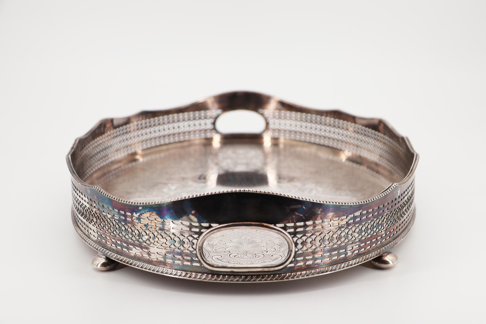 ♥Barker Ellis（バーカーエリス）シルバー脚付き皿 1940s Barker Ellis Large Silver Plate Footed Serving Tray, English