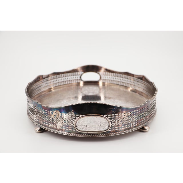 Metal 1940s Barker Ellis Large Silver Plate Footed Serving Tray, English For Sale - Image 7 of 18