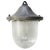 Metal Vintage Industrial Grey Metal Holophane Glass Pendant Lamp For Sale - Image 7 of 7