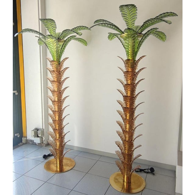 Palm Tree Floor Lamps in Brass & Murano Glass, Set of 2 For Sale - Image 14 of 17