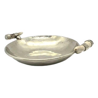 Vintage Alpaca Silver & Horn Decorative Trinket Dish For Sale