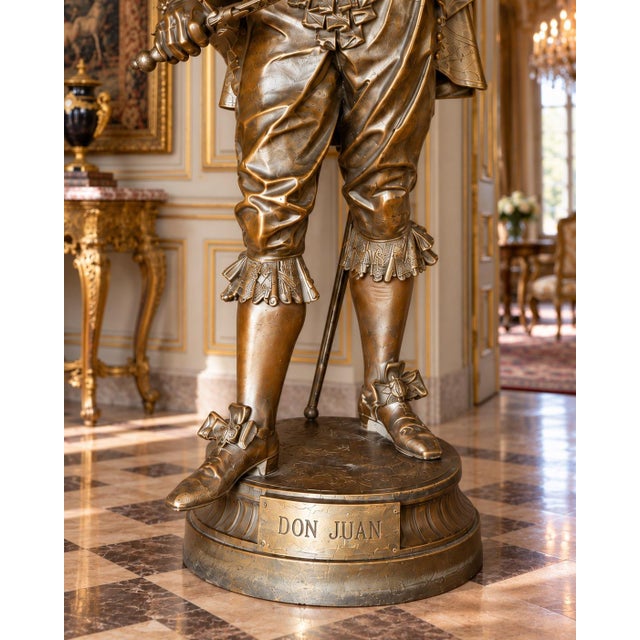 Bronze Late 19c Artisan Baroque Spelter Don Juan Statue For Sale - Image 8 of 18