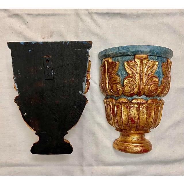 Stunning Vintage Carved Parcel Gilt Wood and Faux Marble Wall Brackets Newly Painted - A Pair For Sale - Image 9 of 9