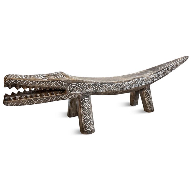Carved Crocodile Log Bench For Sale - Image 4 of 7