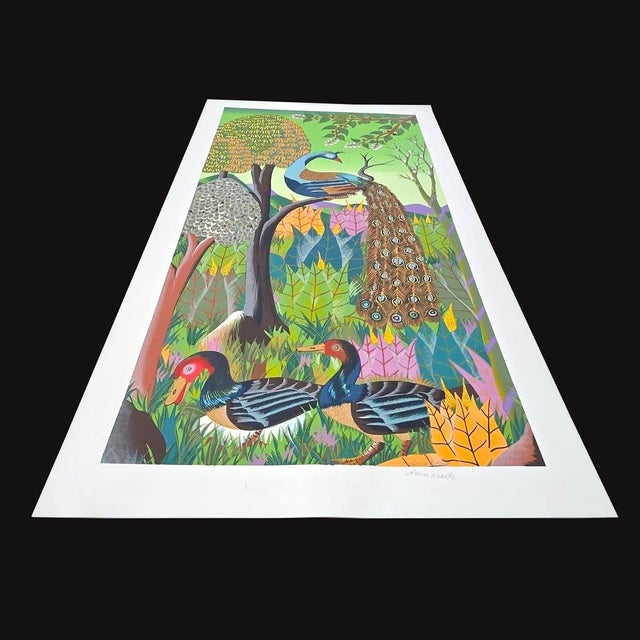 1980s 1970s Adam Leontus Art Naif Framed Serigraph Screen Print: Peacock For Sale - Image 5 of 18
