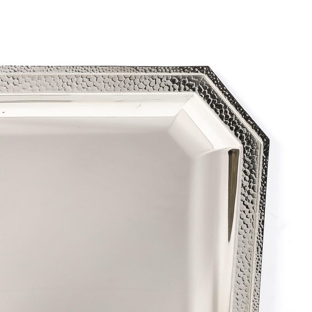 Set of Three Reed and Barton Silver Plate Trays With Hand-Hammered Detailing For Sale - Image 10 of 18