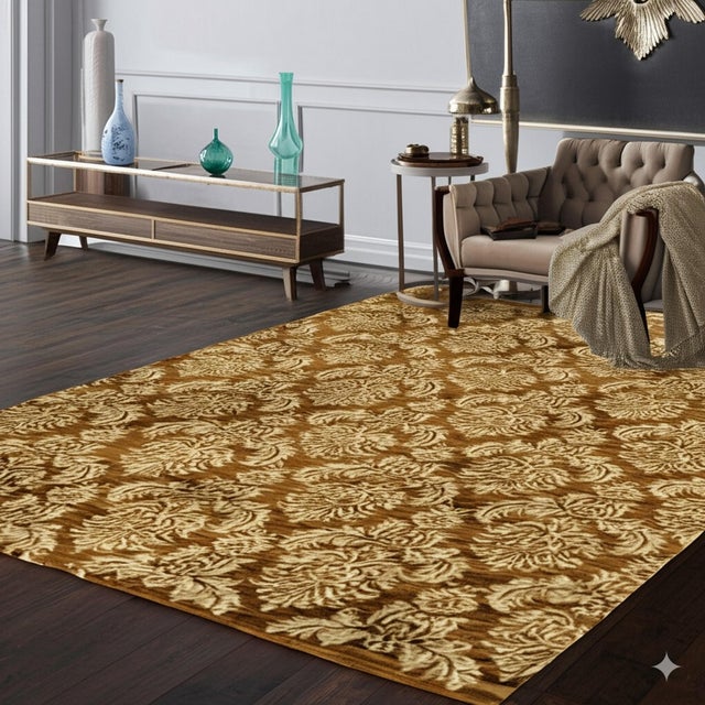 10x14 Refined Brown Classic Damask Floral Modern Hand Knotted Wool Carpet Rug For Sale - Image 4 of 7