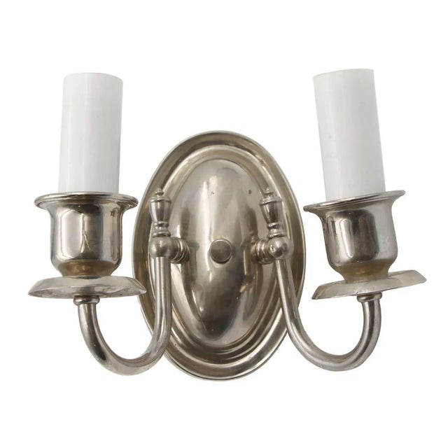 Mid 20th Century Vintage 2 Arm Silvered Brass Traditional Wall Sconce For Sale - Image 5 of 5