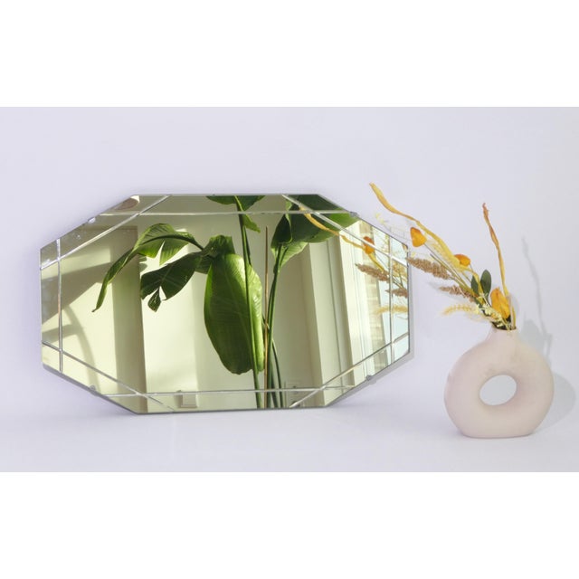 Glass Antique Art Deco Octagonal Frameless Beveled Wall Mirror, 1920s For Sale - Image 7 of 10