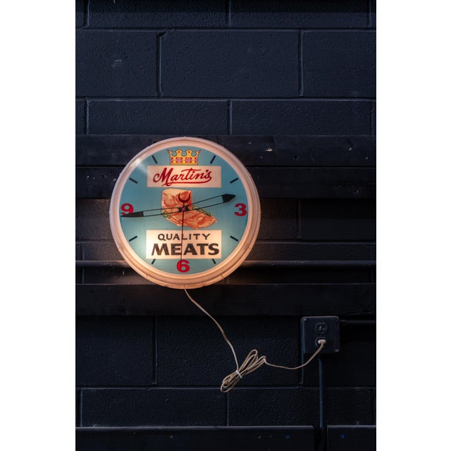 American Vintage Martin's Quality Meats Lighted Advertising Clock For Sale - Image 3 of 8