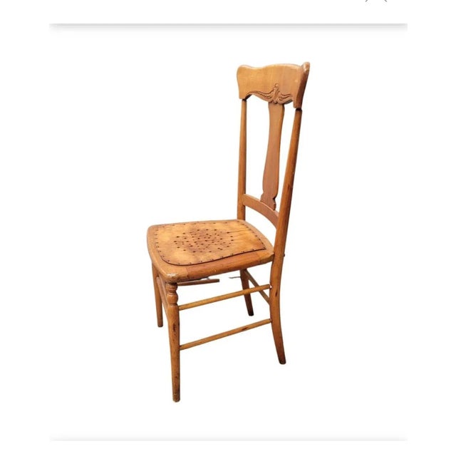 Victorian Antique New England T-Back Punch Holes Seat Maple Chair, 1860s For Sale - Image 3 of 12