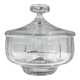 Vintage Cut Glass Lidded Jar With Pedestal Base For Sale