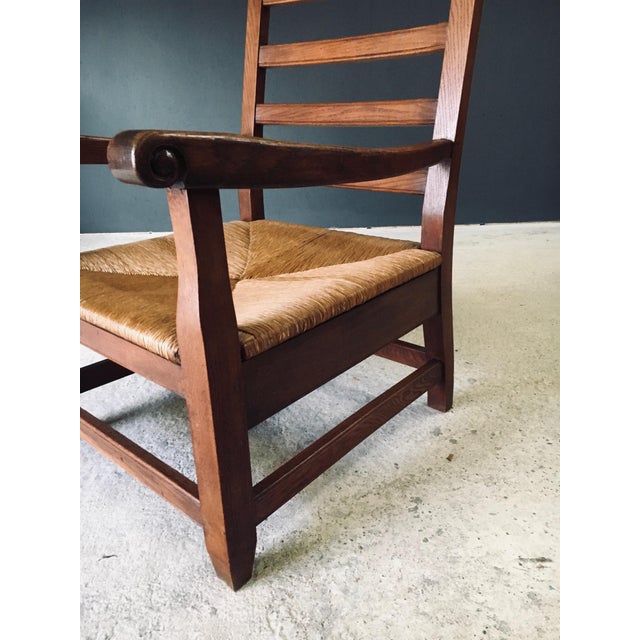 Rustic Oak & Rush Armchair, France, 1930s For Sale - Image 14 of 18