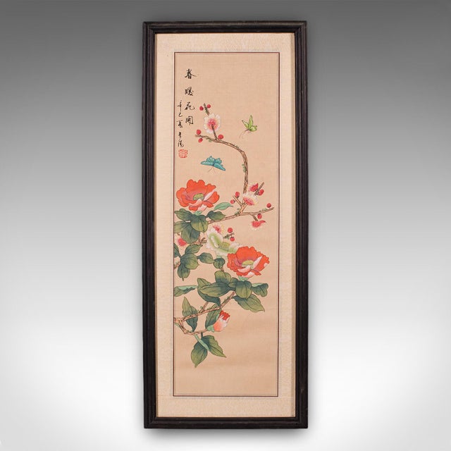 1900 - 1909 Pair of Antique Guo Hua Panels, Oriental Art, Watercolour, Woven Silk, Edwardian For Sale - Image 5 of 10