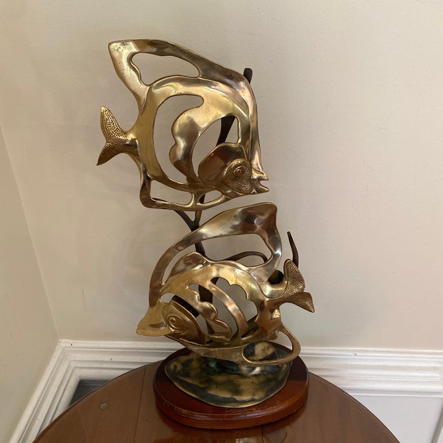 True midcentury 1970s brass fish sculpture in great shape. Good size, weight and look to it.