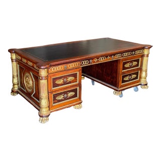 Monument French Neoclassic Style Ormolu Mounted Mahogany Desk For Sale
