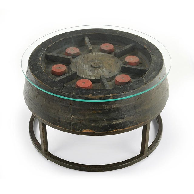 1920s Wooden Coffee Table with Glass Top and Cast Iron Base For Sale - Image 5 of 5