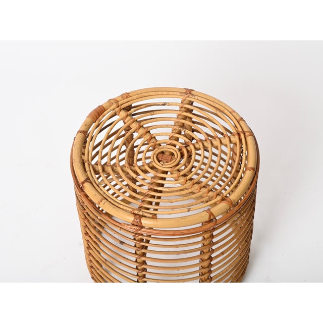 Wood Mid-Century Modern Rattan and Wicker Round Pouf by Tito Agnoli, Italy, 1960s For Sale - Image 7 of 13