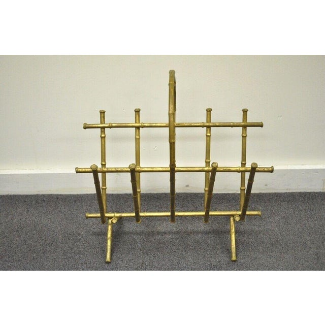 Mid 20th Century Vintage Italian Hollywood Regency Gold Gilt Metal Faux Bamboo Magazine Rack For Sale - Image 9 of 10