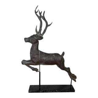 Vintage Copper Leaping Stag Weathervane, Distressed Patina, 1940s For Sale