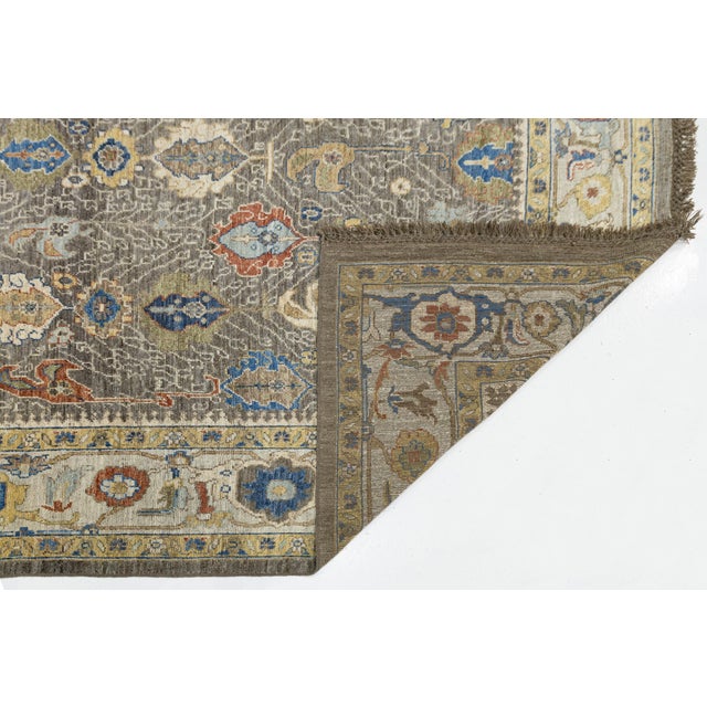 Modern Modern Oushak Style Hand-Knotted Wool Rug in Taupe, Indigo, and Ochre Accents For Sale - Image 3 of 12