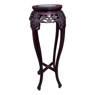 Antique Chinese Carved Rosewood & Rouge Marble Pedestal Stand Table For Sale