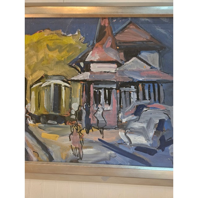 Mid Century oil painting of the New Hope Bucks County PA train station. Attributed to Stirling Spadea, from his estate....