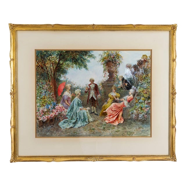 Martinetti, The Garden Music Recital, 19th Century, Antique Watercolour, Framed For Sale