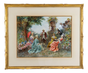 Martinetti, The Garden Music Recital, 19th Century, Antique Watercolour, Framed