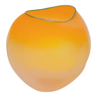 Dale Chihuly Hand-Blown Mango & Teal Lip Glass Basket Sculpture Signed & Dated, 2000 For Sale