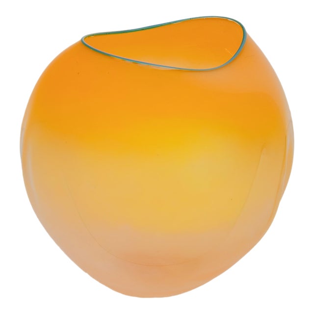 Dale Chihuly Hand-Blown Mango & Teal Lip Glass Basket Sculpture Signed & Dated, 2000 For Sale
