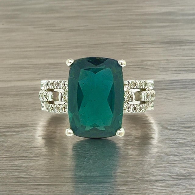Natural Tourmaline Diamond Ring 6 14k W Gold 5 TCW Certified For Sale In New York - Image 6 of 12