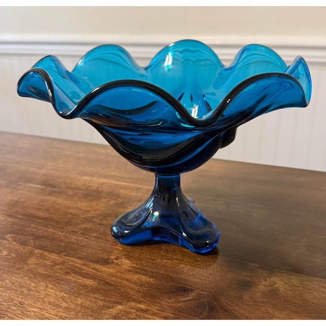 Mid 20th Century Viking Art Glass Bluenique Epic Three Footed Compote For Sale - Image 5 of 12