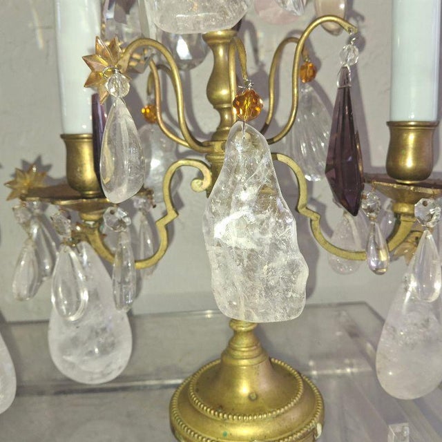 19thc Opulent French Louis XVI Rock Crystal & Bronze Table Lamps/ Girandoles a - Pair For Sale - Image 18 of 18