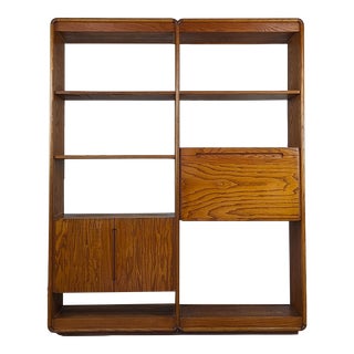 1970s Double Bay Mid Century Oak Freestanding Wall Unit Shelving/Bookcase by Lou Hodges For Sale